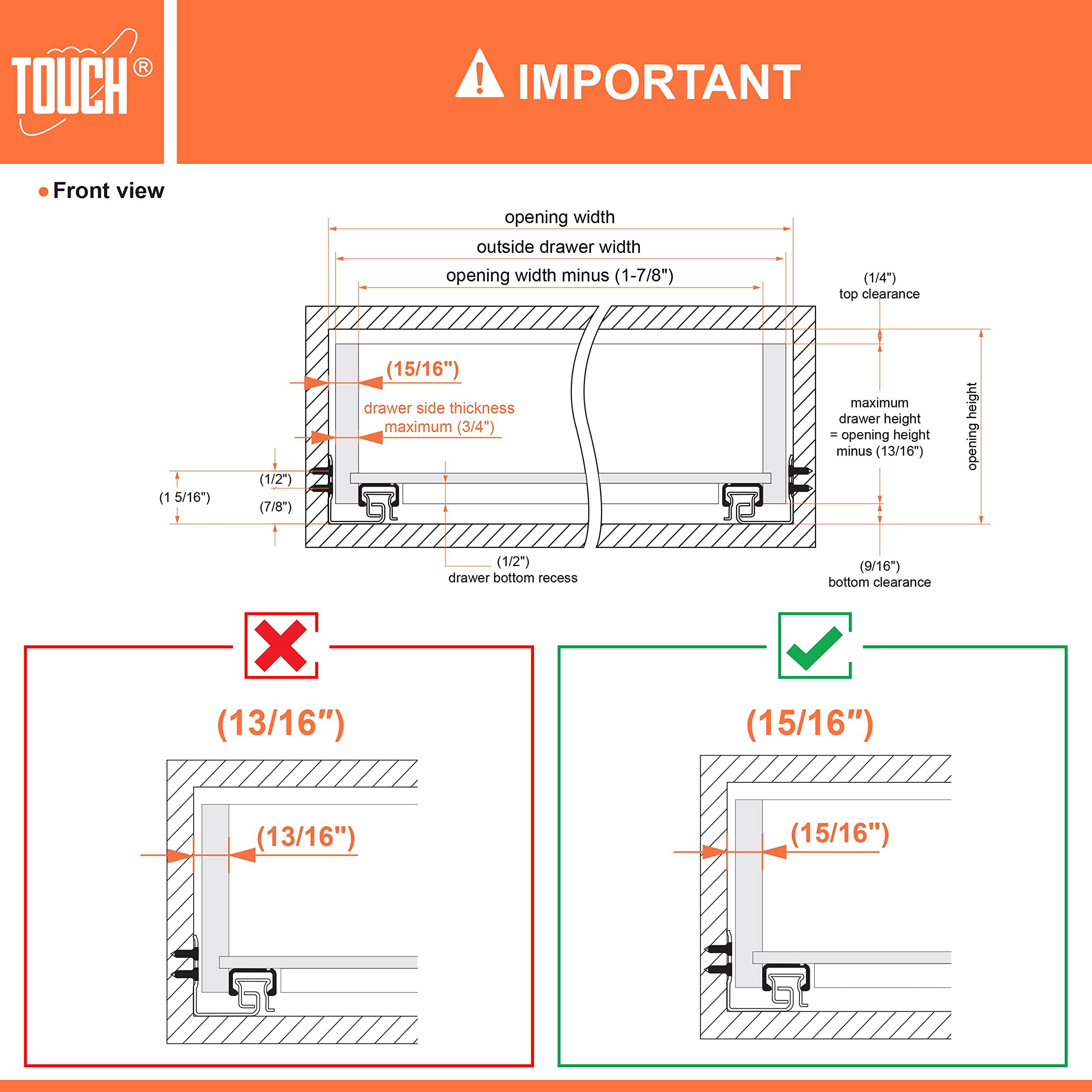 TOUCH 3/4 Inch Under-Mount Drawer Slides - 5 Pairs (12 Inch/305mm) Soft Close Concealed Bottom Drawer Runners for Kitchen & Dresser - 75 LB Capacity, 3D Adjustable Lock Device - Perfect for Cabinets, Wardrobes & Furniture Assembly