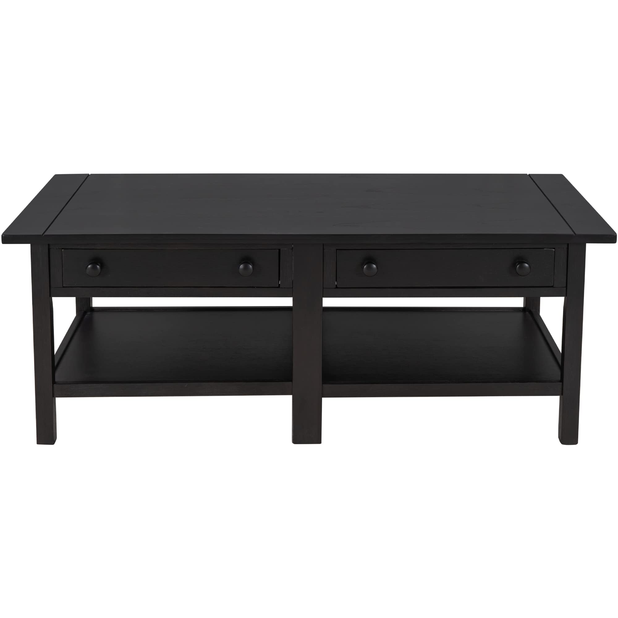 Solid Wood Coffee Table with 2 Drawers & Open Shelf - Large Storage American Classic Cocktail Table for Living Room, Office - Espresso Finish - Perfect for Entertaining, Relaxing & Home Decor