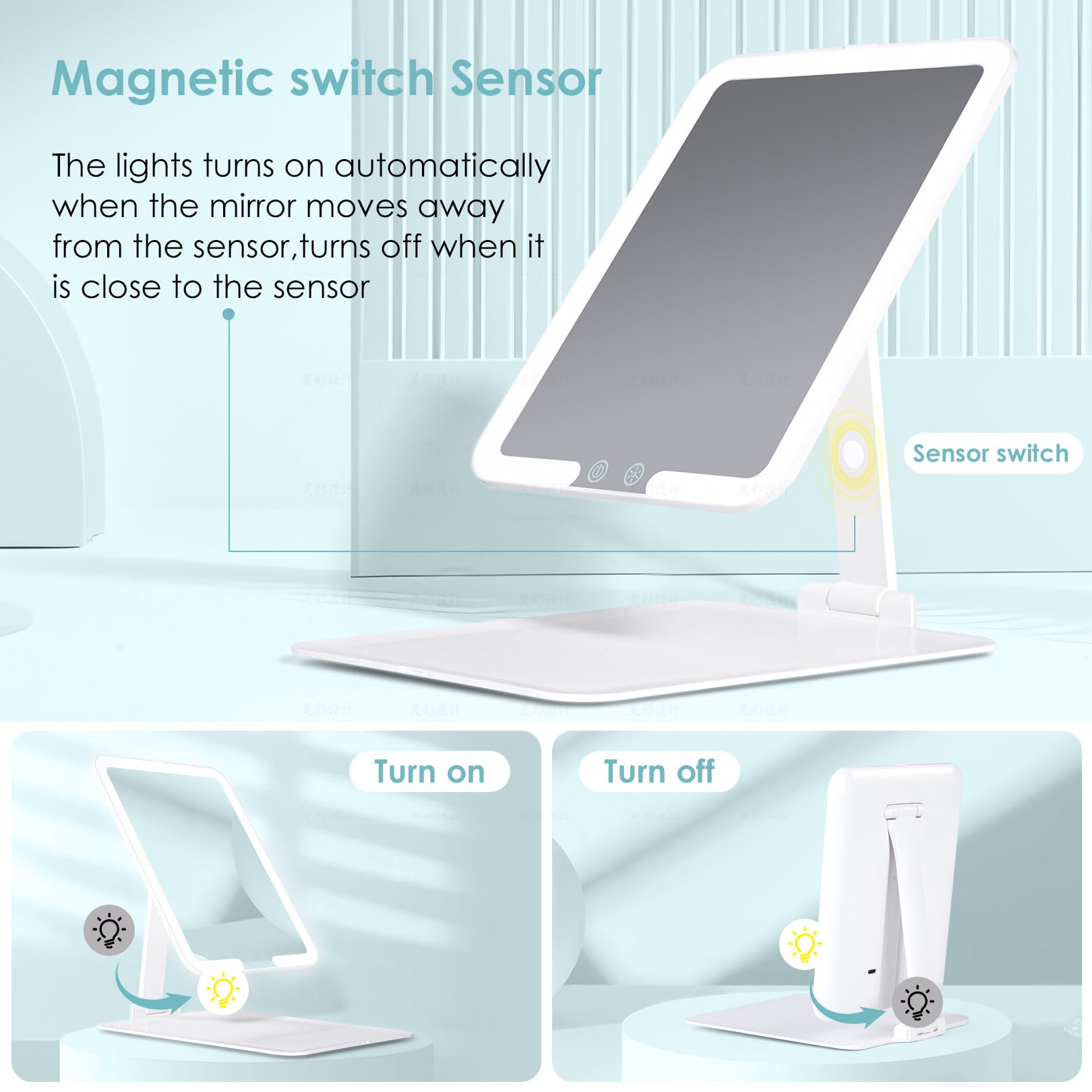 Rechargeable 10X Magnifying Travel Makeup Mirror with LED Lights - Adjustable Foldable Stand for Home & Travel