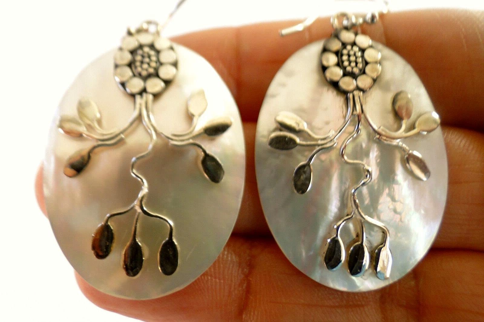 Exquisite Mother of Pearl Leaf Branch 925 Sterling Silver Dangle Earrings for Women - Perfect for Weddings, Parties & Special Occasions