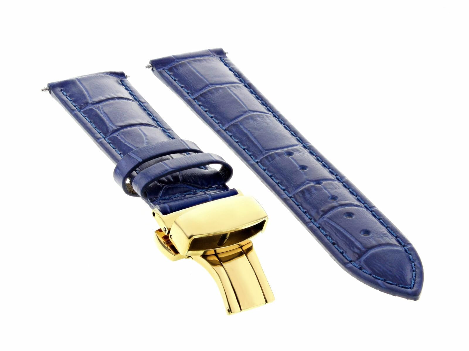 20mm Genuine Leather Watch Band with Deployment Clasp - Compatible with Citizen Eco-Drive Watches (Blue & Gold) | Replacement Strap for Dress Watches, Business & Formal Occasions