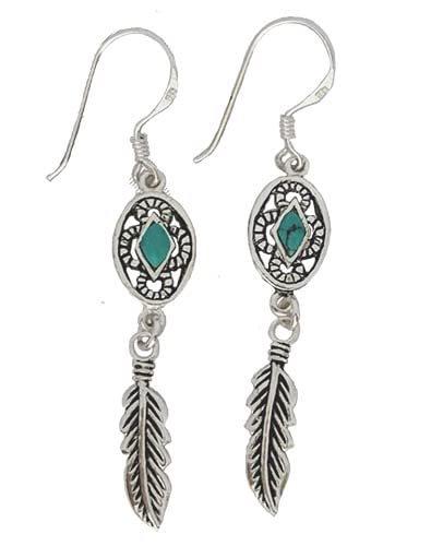 Sterling Silver Feather Earrings with Turquoise Gemstone – Elegant Boho Jewelry for Women, Perfect for Parties, Weddings & Everyday Wear