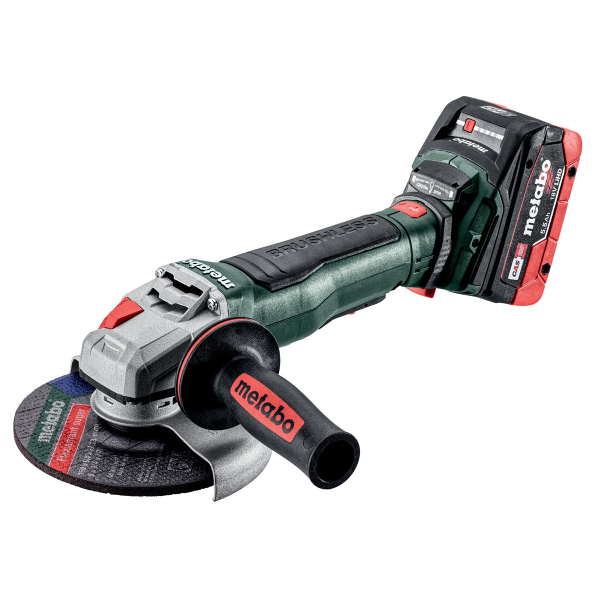 Metabo 18V Cordless 6-Inch Angle Grinder Kit with (2) 18V 5.5Ah Batteries & Brushless Motor - Safety Clutch, Brake & Paddle Switch - WPB 18 LT BL 11-150 Quick Kit - Perfect for Metal Cutting, Grinding & DIY Projects