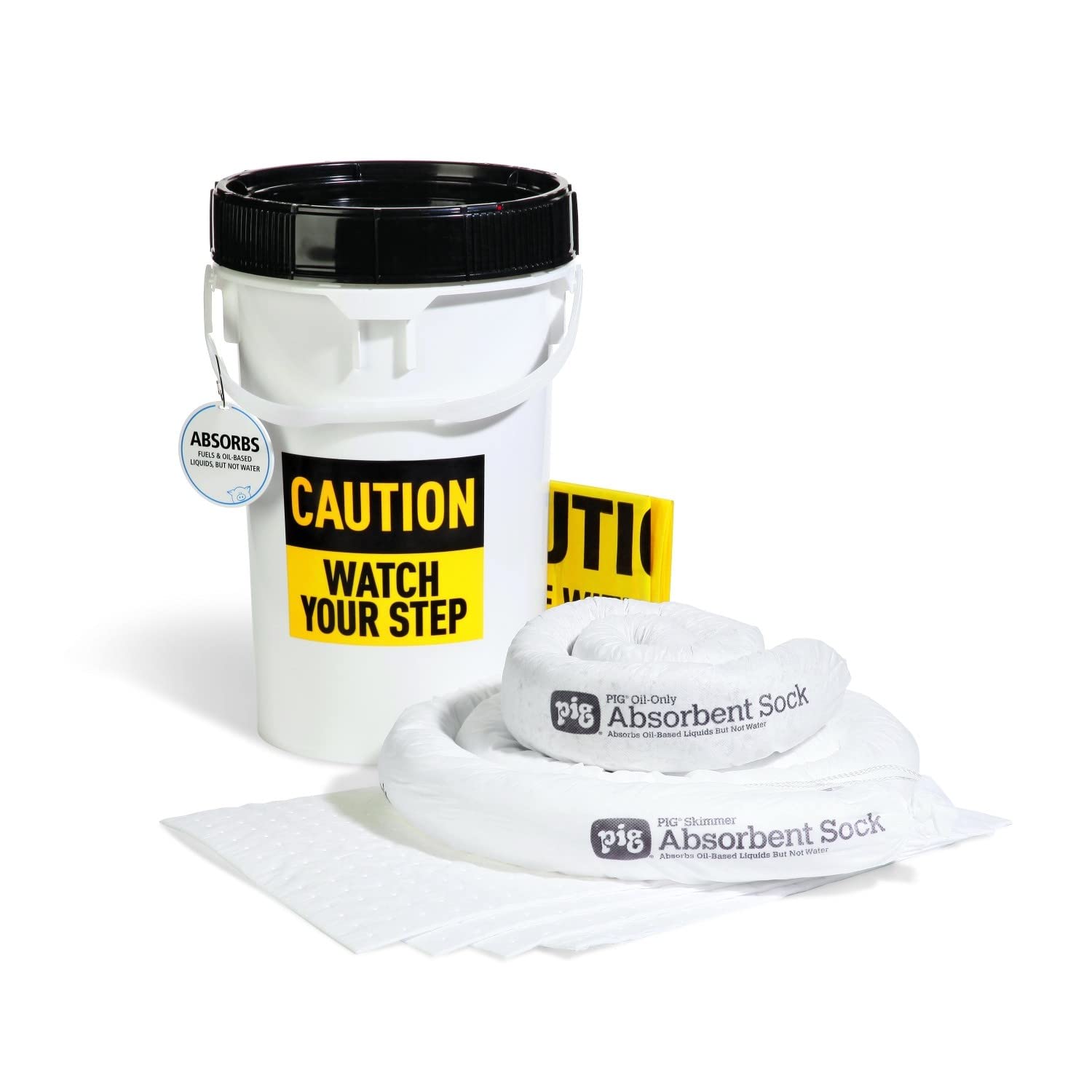 New Pig KIT413 14-Piece Oil-Only Spill Kit with 6.5-Gallon Bucket & 4.5-Gallon Absorbency | Industrial Oil Spill Cleanup for Garages, Workshops & Factories
