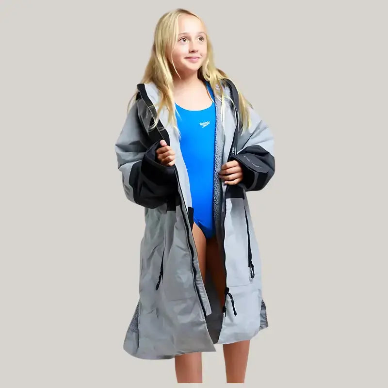 Kids After Swimming Robe - Unisex Quick Dry Hooded Towel Robe for Boys & Girls, Steel Grey - Perfect for Pool, Beach & Water Activities