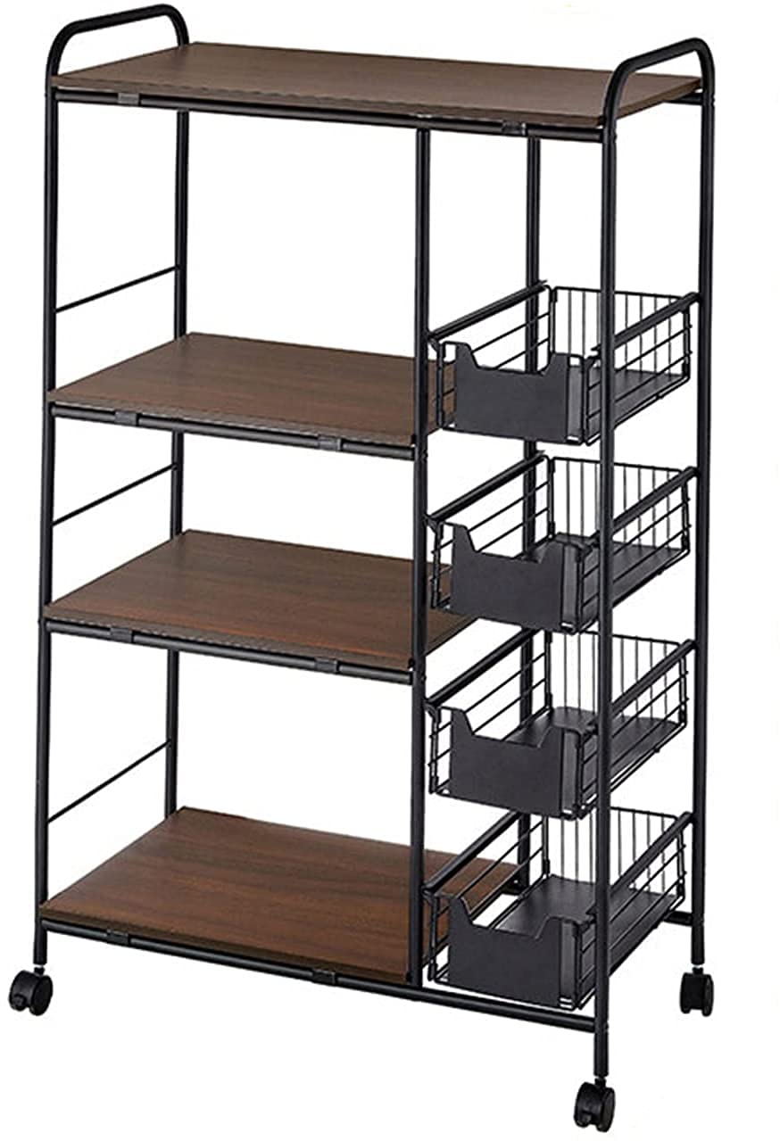 4-Tier Metal Kitchen Baker Rack with Spice Storage - Heavy Duty Microwave Oven Stand for Small Spaces, Countertop Organizer for Baking Supplies, Spices & Kitchen Utensils - Perfect for Apartments, Dorms & Compact Kitchens