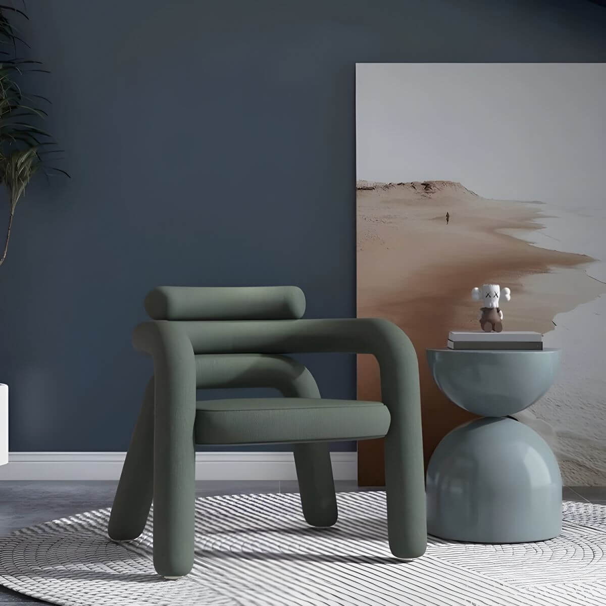 Modern Simple Style Lime Green/Ivory/Dove Grey Curved Arm Chair with Fixed Backrest & Armrests - Perfect for Living Room, Bedroom or Office Seating