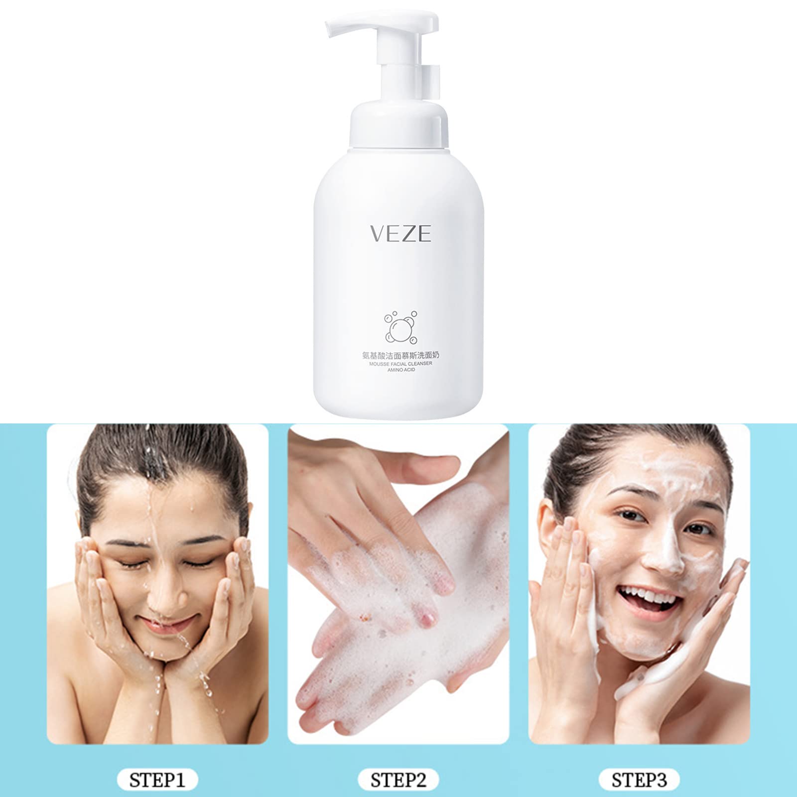 Amino Acid Foam Cleanser with Hyaluronic Acid - Gentle Face Wash for Dry, Oily & Combination Skin - 150ml Hydrating Cleanser for Women | Daily Skincare Routine & Makeup Removal