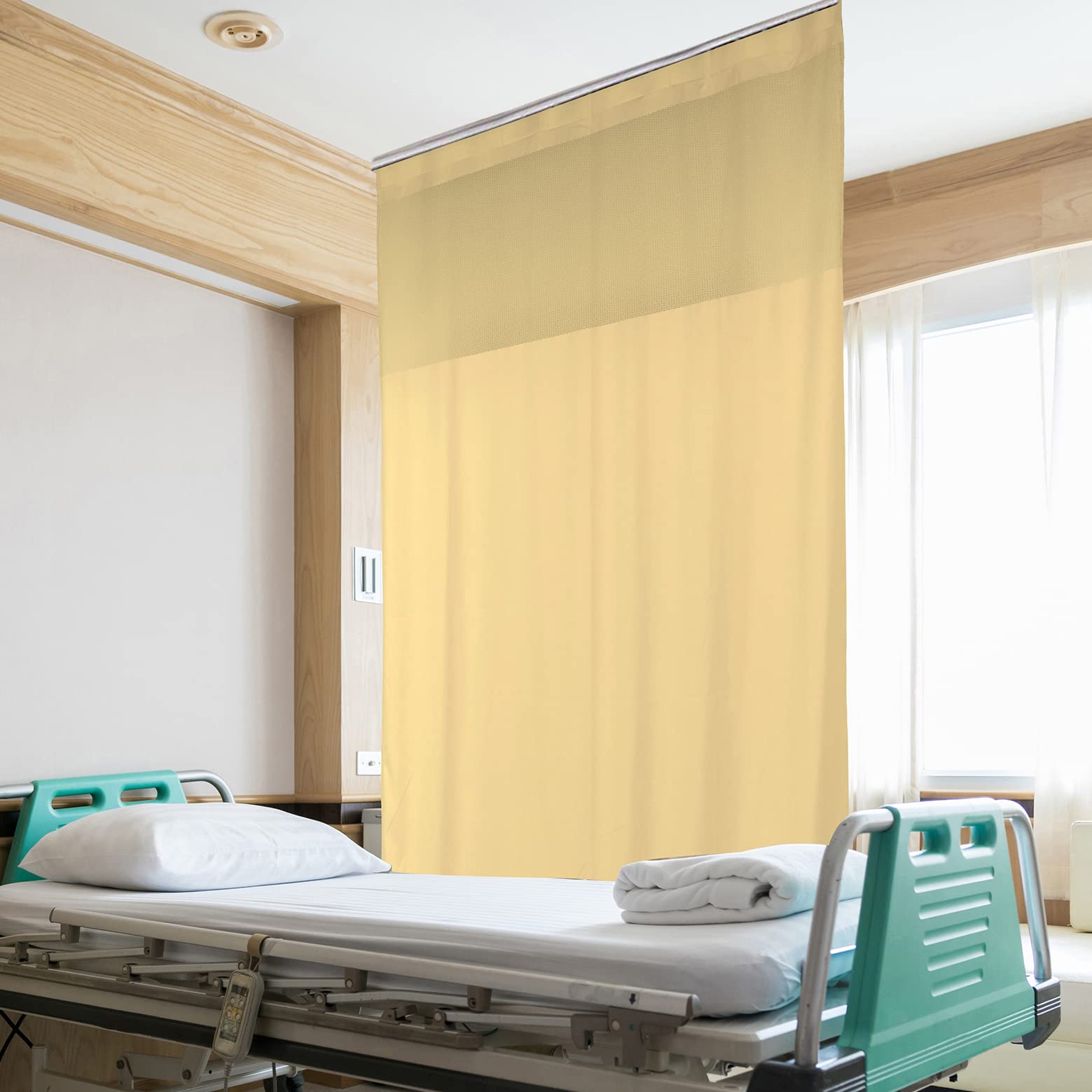 Flame Retardant Hospital Privacy Curtain - 15x8FT Medical Room Divider for Clinics, Labs & Schools | Beige Cubicle Curtain for Patient Privacy & Infection Control | Ideal for Healthcare Facilities & Emergency Rooms