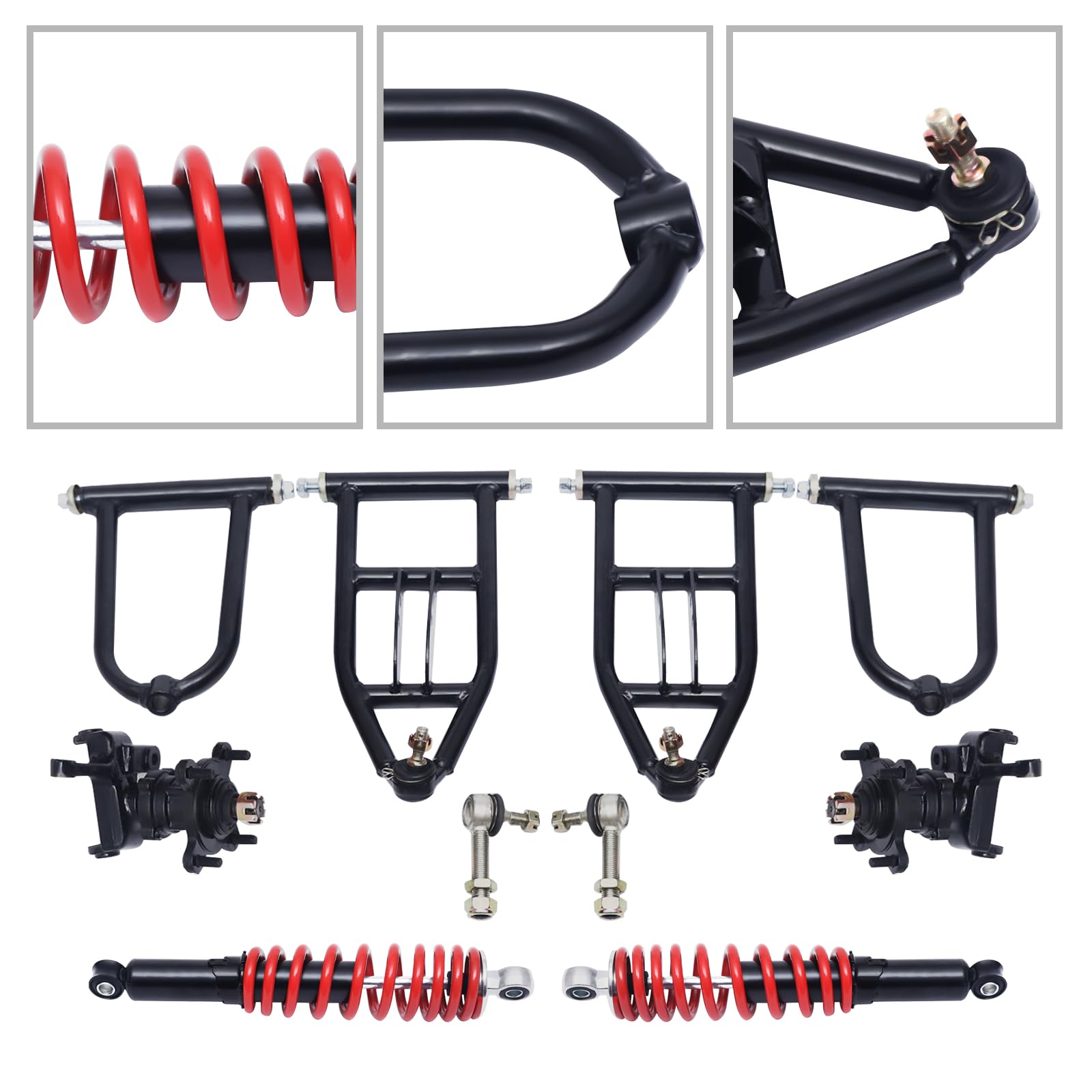 340mm Front Suspension Swingarm Kit with Upper/Lower Shock, Steering Strut Knuckle & Wheel Hub - Compatible with Quad Bikes, ATVs, Go Karts & Electric Buggies - Perfect for Off-Road Adventures & Trail Riding