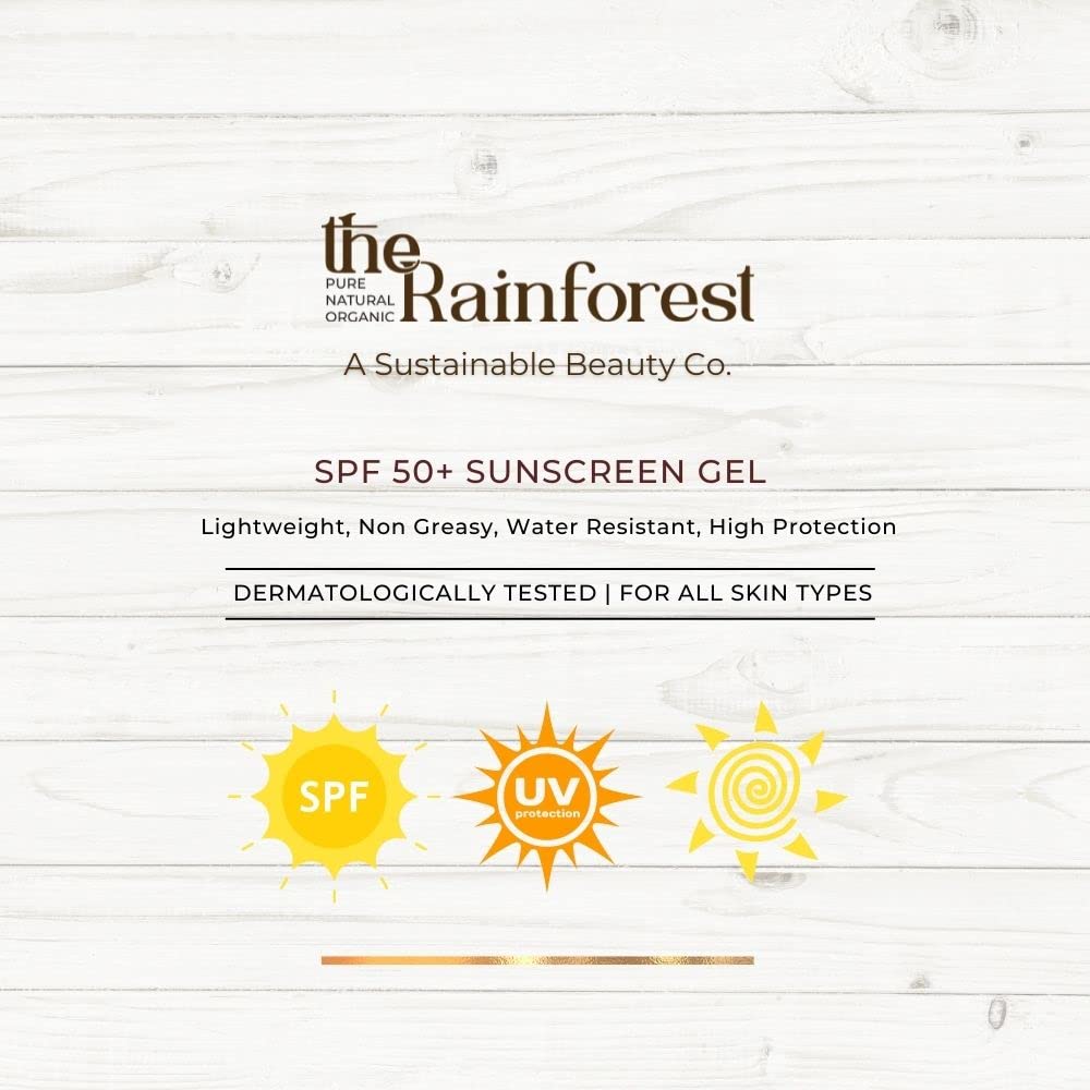 Rainforest Sunprotect SPF 50 Sunscreen Gel - Broad Spectrum UVA/UVB Protection, Water Resistant, Lightweight Formula for Face & Body - Perfect for Beach, Pool & Outdoor Activities