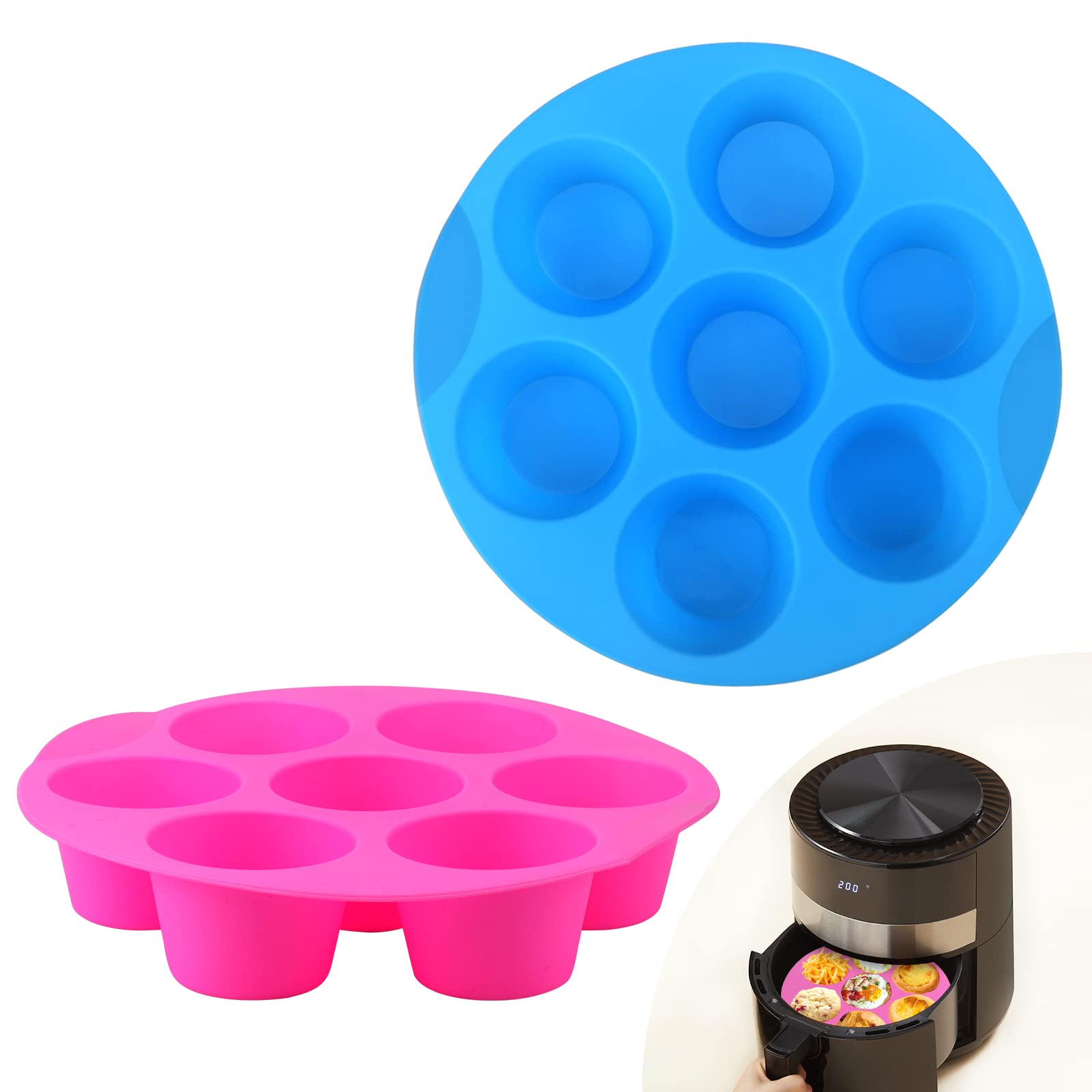 XANGNIER 2-Pack Silicone Muffin Pan for 3QT-5QT Air Fryer | Non-Stick Reusable Cupcake Baking Mold | Perfect for Muffins, Cupcakes & Egg Bites | Air Fryer Accessories for Quick Breakfast & Healthy Snacks