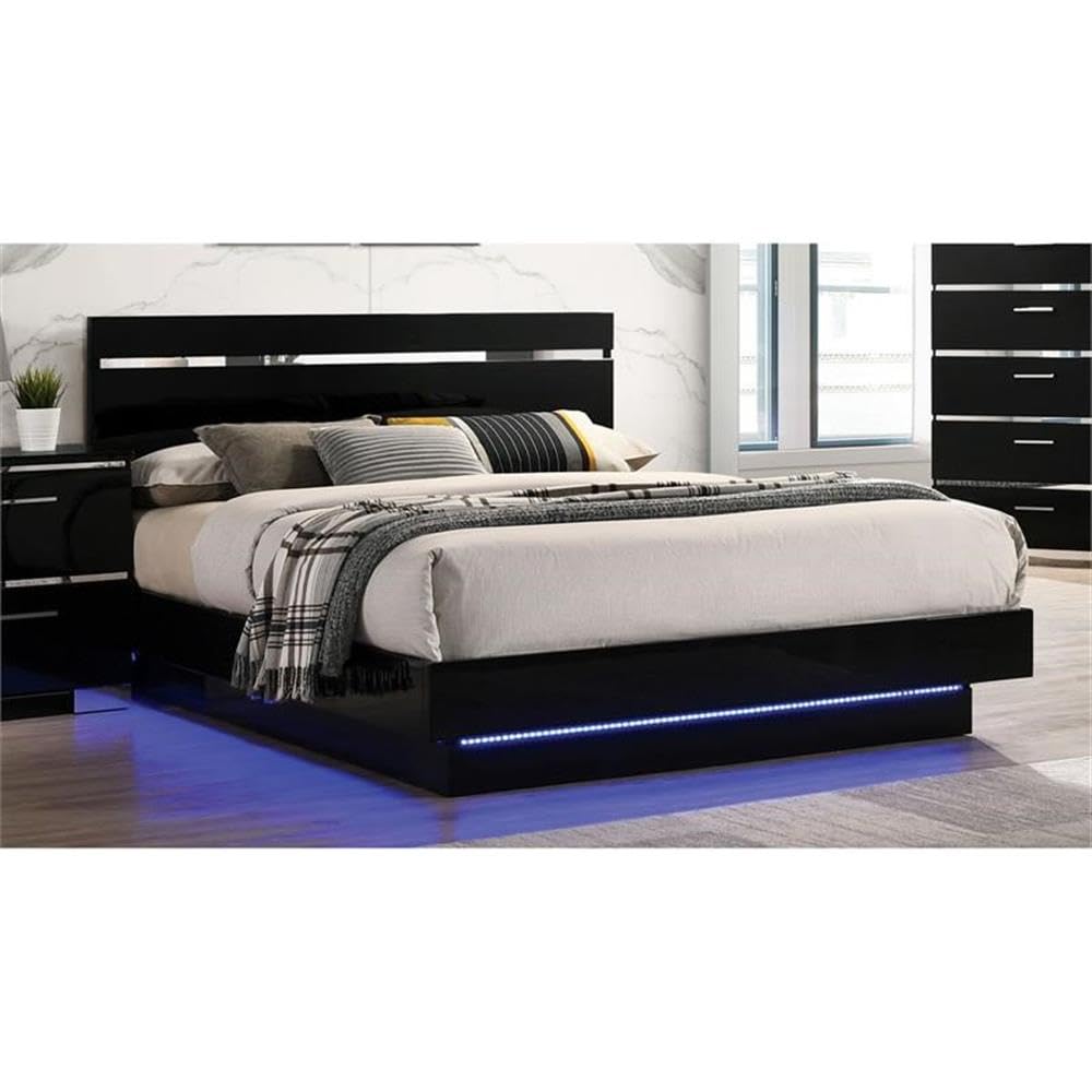 Furniture of America Malva 3-Piece Black Wood Bedroom Set - California King Bed Frame with 2 Nightstands | Modern Bedroom Furniture for Master Suite & Guest Room