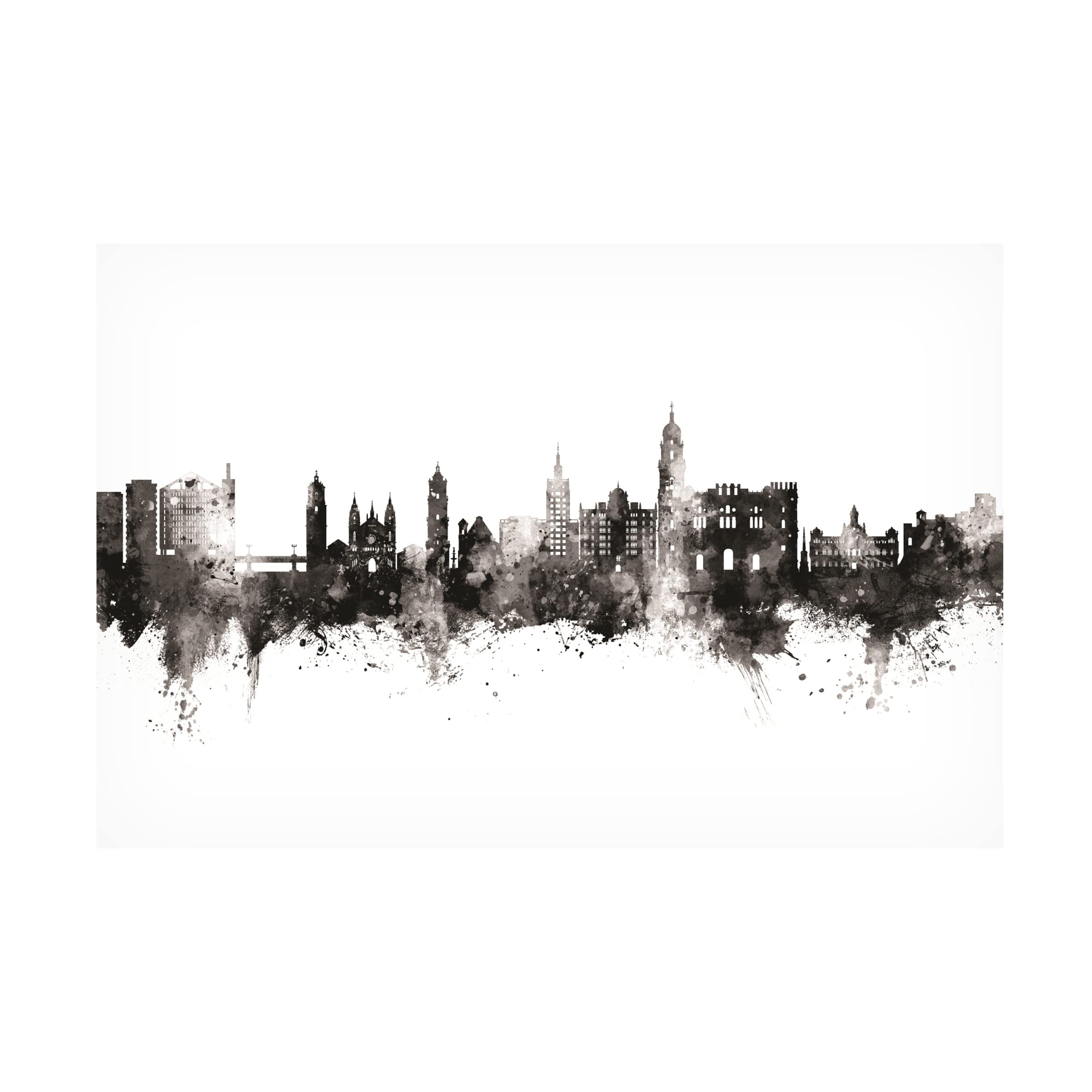 Michael Tompsett 'Malaga Spain Skyline BW' Canvas Wall Art Print - Modern Black & White Cityscape Decor for Living Room, Office & Bedroom