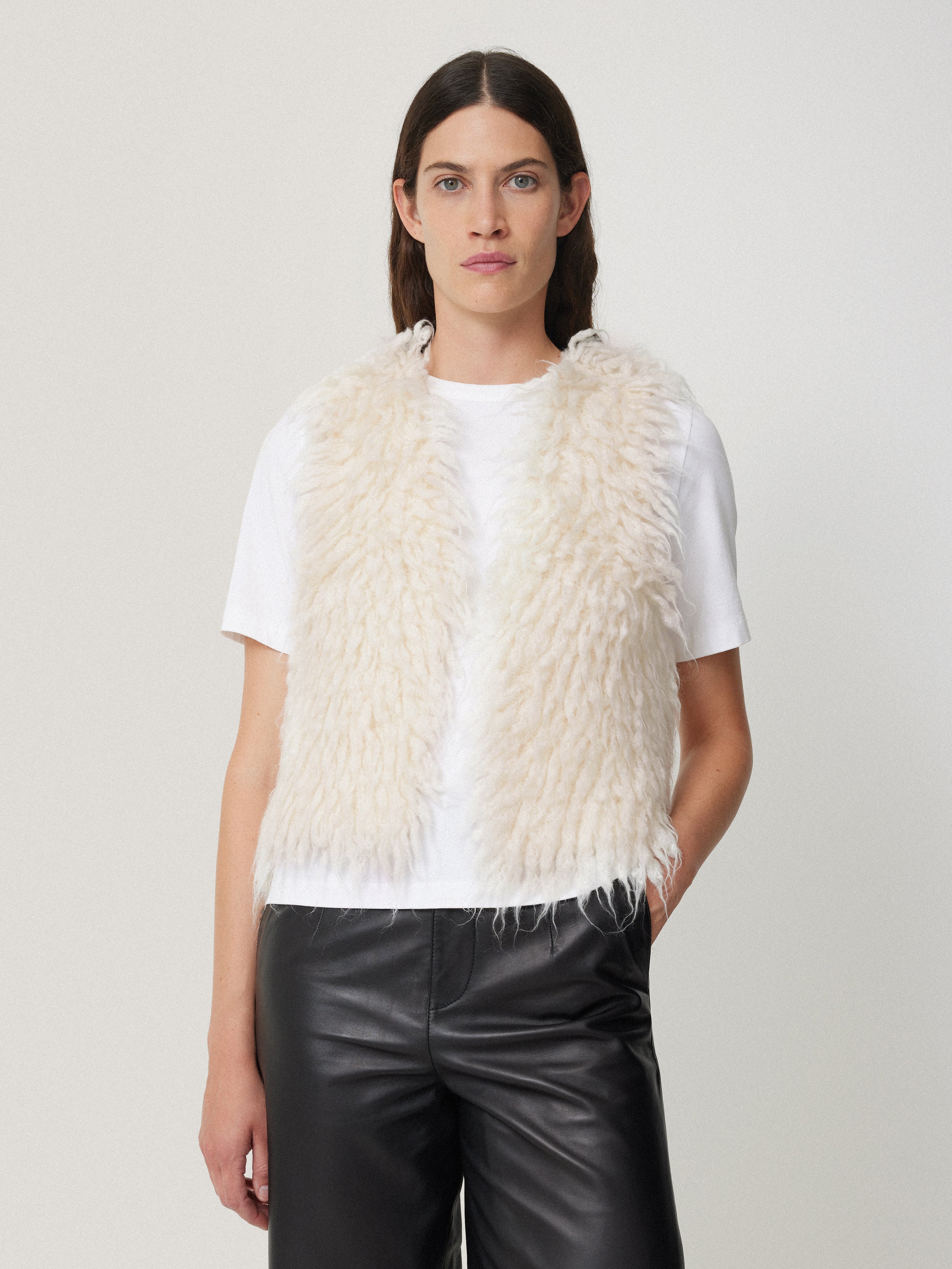 Women's Cream Knitted Gilet Vest - Soft Loop Stitch Cardigan for Layering - Perfect for Fall & Winter Outfits, Office Wear & Casual Style