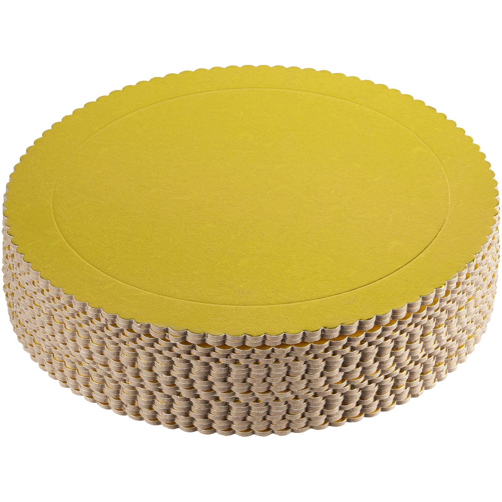 20-Pack 12-Inch Round Cake Boards - Food Grade Gold Laminated Greaseproof Cardboard Cake Drums - Disposable & Reusable for Cakes, Pizzas, Tarts - Perfect for Baking, Decorating, and Serving at Parties, Weddings, and Events
