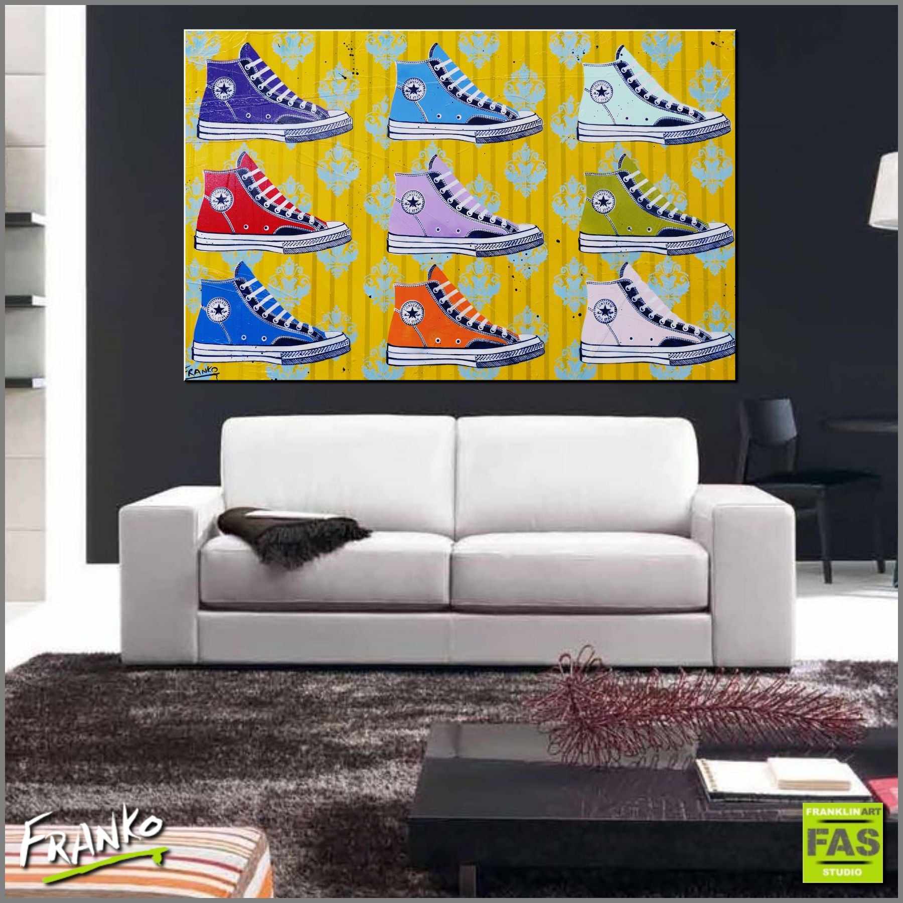 Converse Shoe Pop Art Canvas Painting - 160cm x 100cm Large Wall Art Decor for Living Room, Bedroom & Office | Vintage Sneaker Artwork | Unique Gift for Shoe Lovers