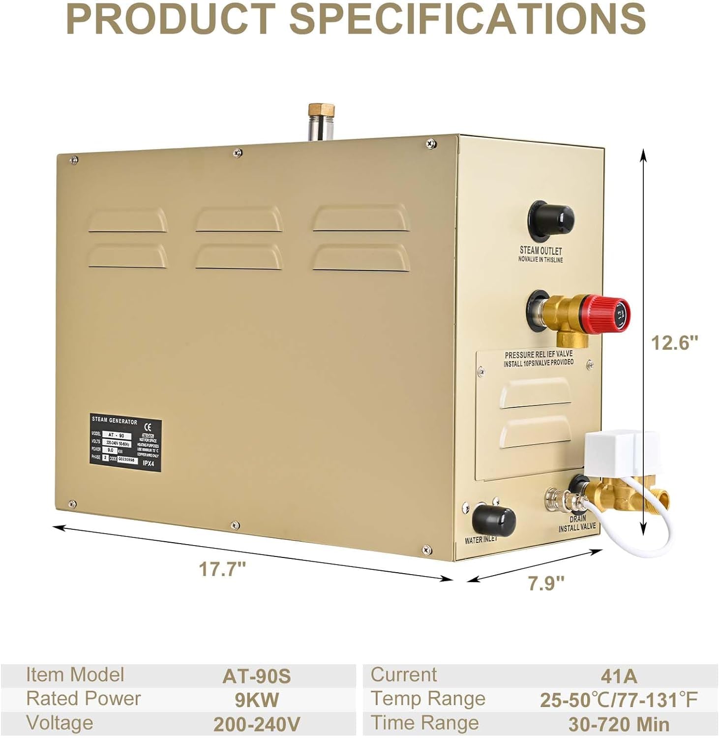 9KW Steam Shower Generator Kit with Aromatherapy Steam Head - Self-Draining System, 30-720 Min Timer, 95-131℉ Adjustable Temperature for 9m³/320 Cubic Feet Shower, Bath, Sauna & SPA (220V) - Perfect for Home Relaxation, Spa Therapy & Wellness Retreats