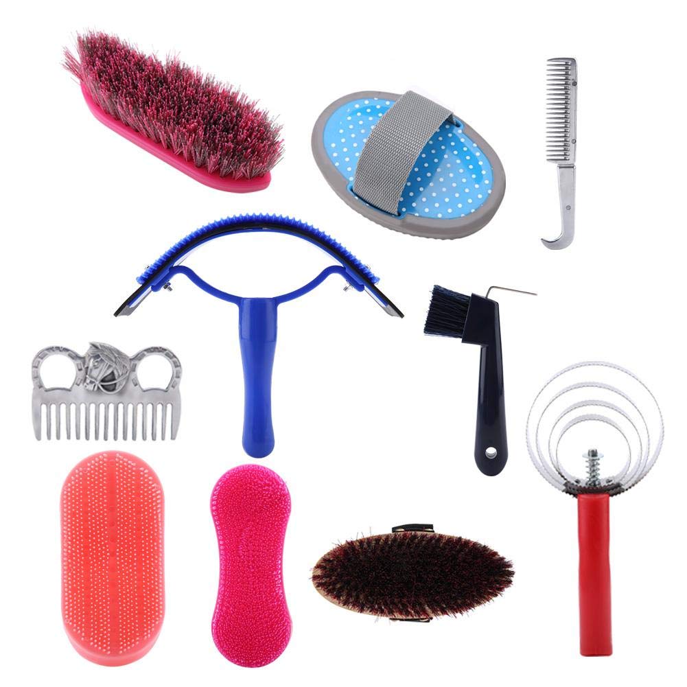 10PCS Horse Grooming Kit - Brush Set with Hoof Pick & Comb for Horse Care & Cleaning