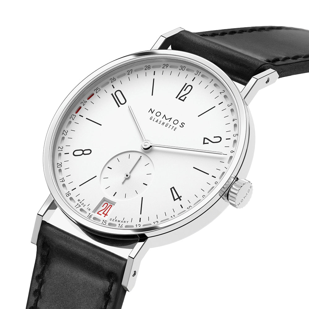 NOMOS Tangente 2Date 37.5mm Silver Dial Leather Strap Watch - Minimalist German Design for Business & Formal Occasions