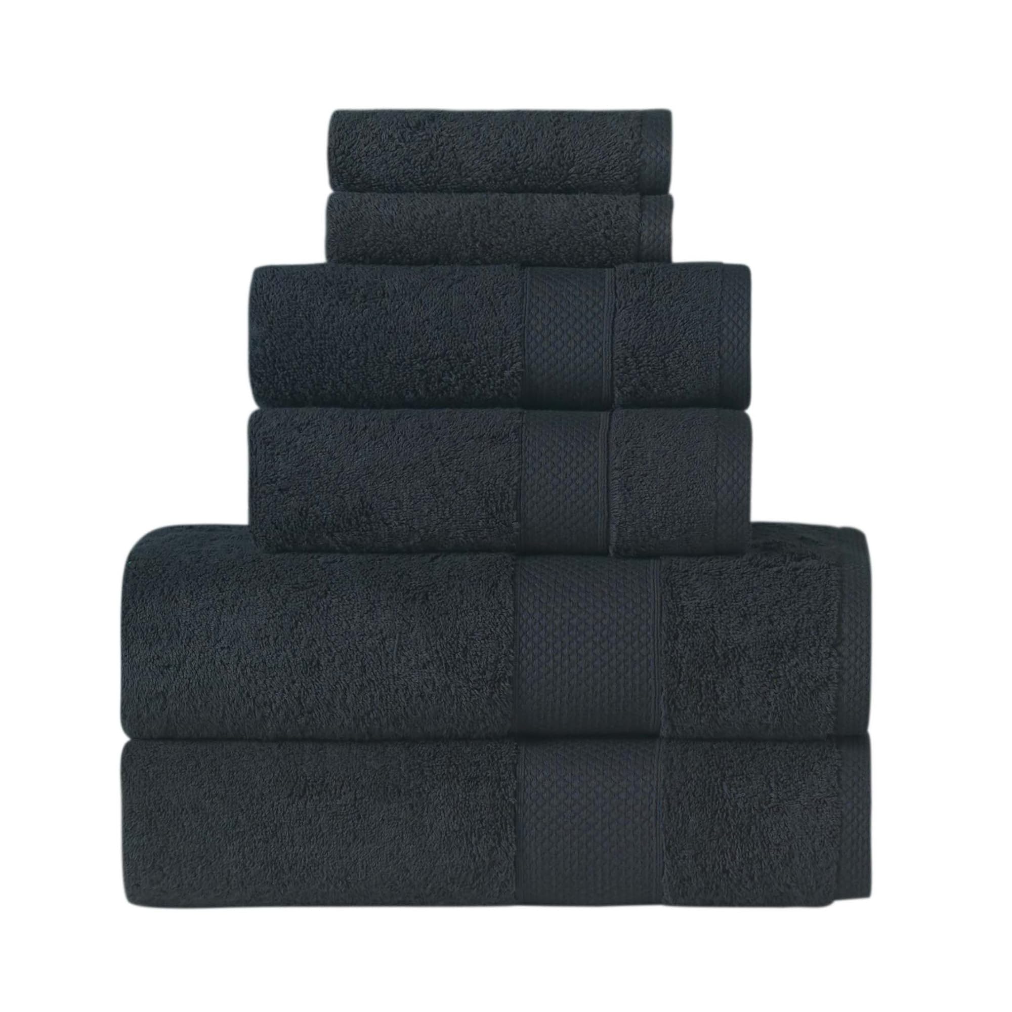 Premium 6-Piece Turkish Cotton Towel Set - Ultra Soft, Quick Dry & Highly Absorbent Bath Towels (2), Hand Towels (2) & Washcloths (2) | Luxury Spa & Bathroom Essentials for Home, Hotel & Gym Use (Black)