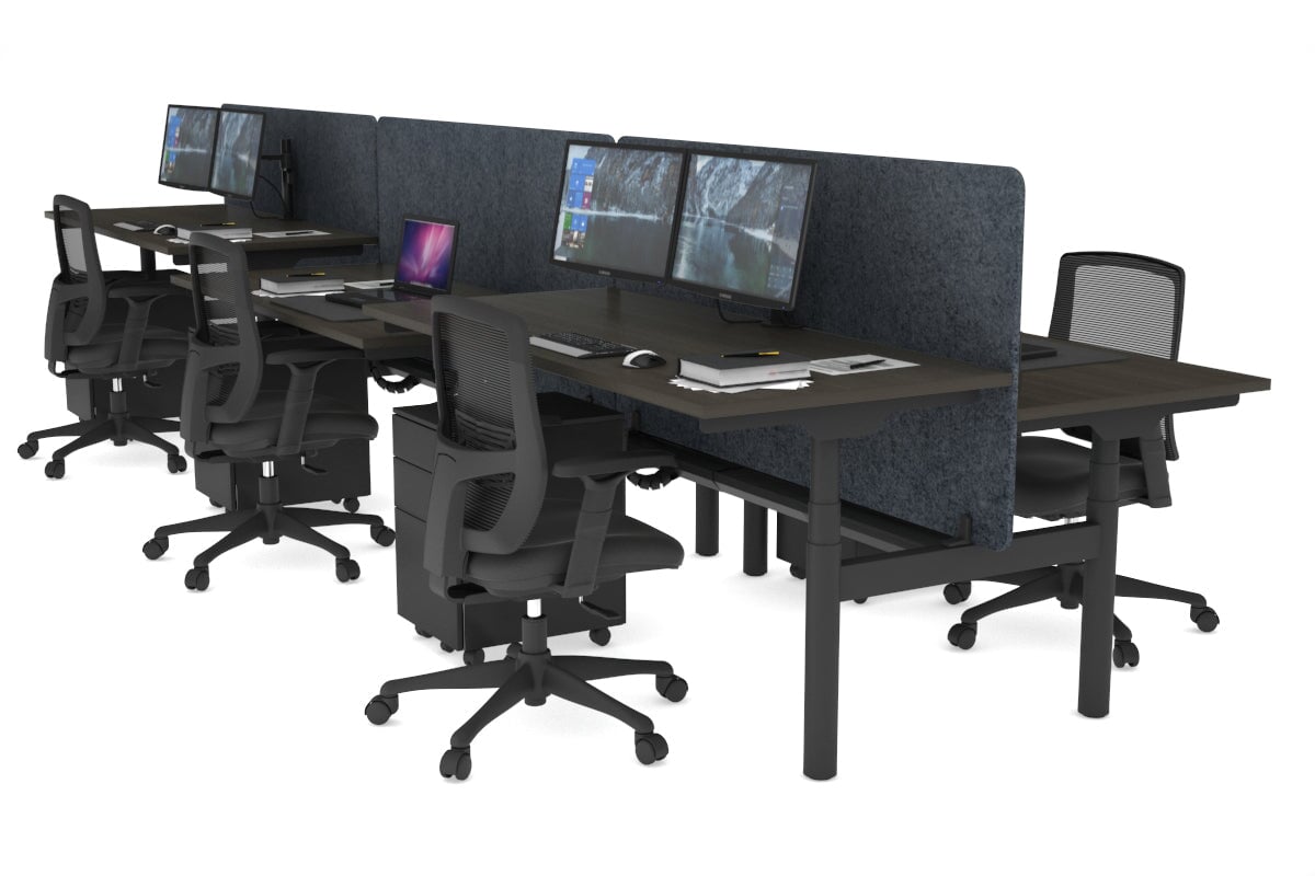 Flexi Premium Height Adjustable 6-Person H Bench Workstation - Black Frame [1200L x 700W] - Ideal for Office, Coworking Spaces & Home Offices