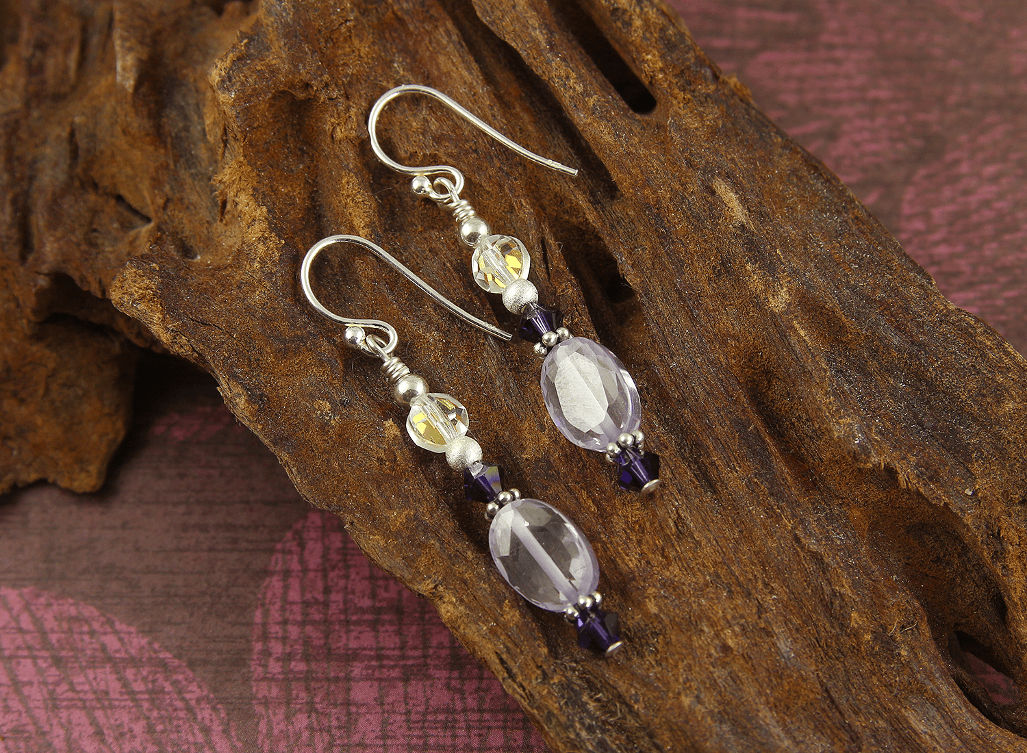 Lavender Cubic Zirconia Beaded Dangle Earrings for Women - Elegant Purple Gemstone Jewelry for Party, Wedding & Evening Wear