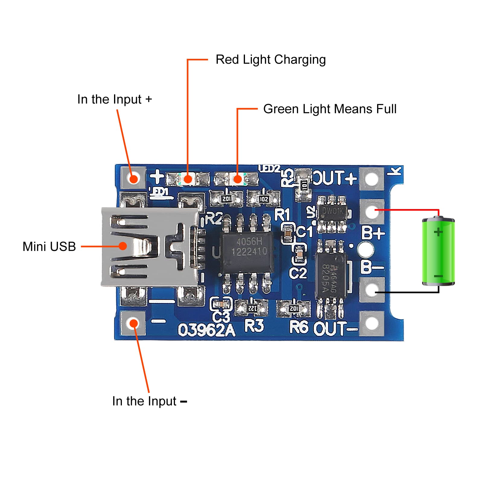 20pcs TP4056 18650 Lithium Battery Charging Board - 5V 1A Mini USB Charger with Protection Circuit for DIY Electronics, Flashlights, and Power Banks