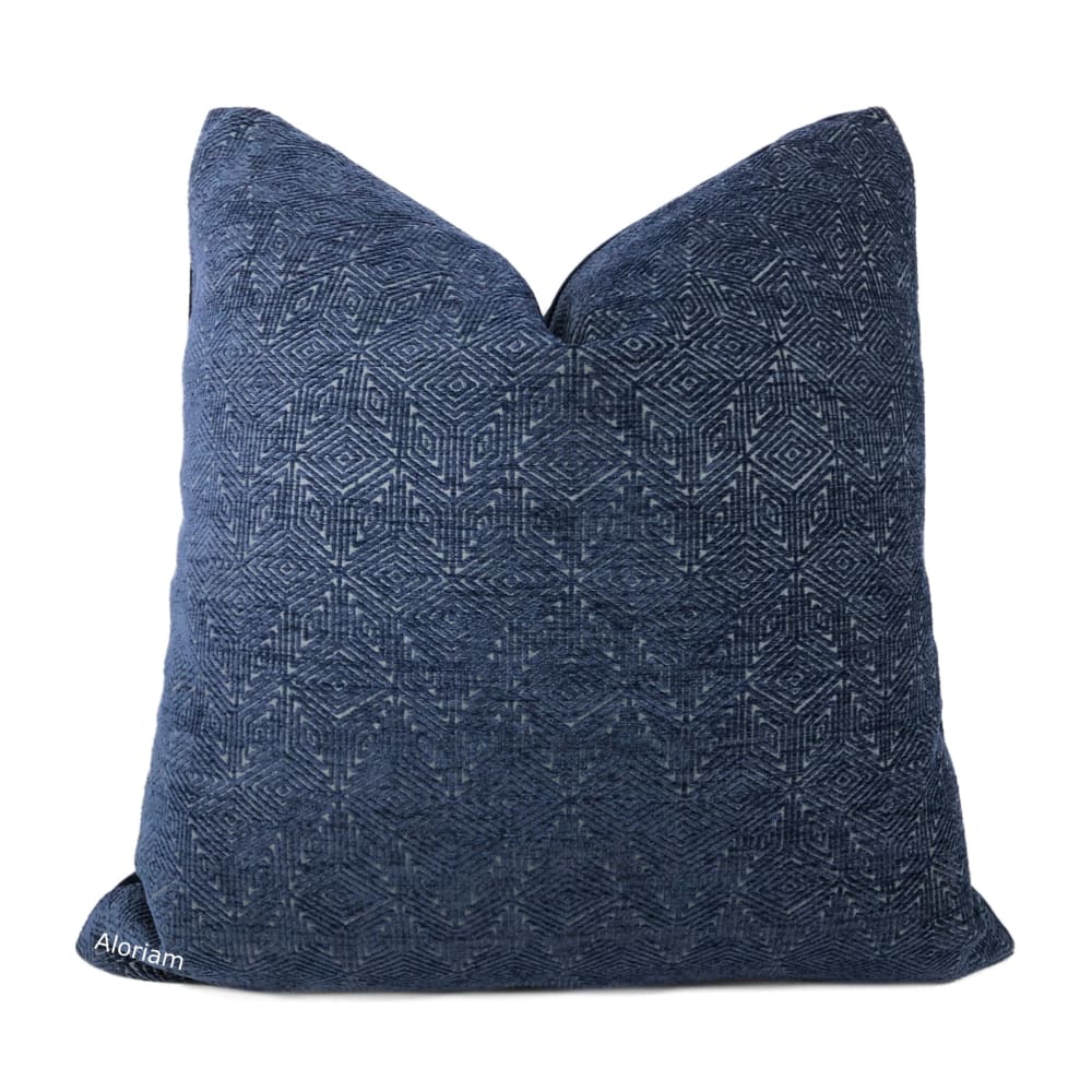 Elias Dark Blue Diamond Tile Chenille Pillow Cover - Soft Decorative Throw Pillow Case for Sofa, Bed, Couch - Home Decor Accent for Living Room, Bedroom