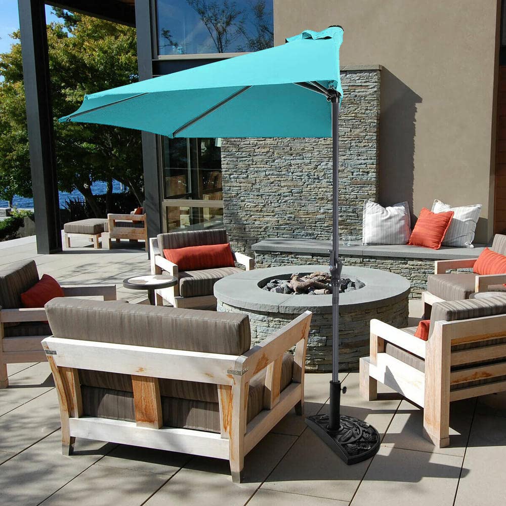 9FT Half Outdoor Market Umbrella with Weighted Base - Patio Furniture for Garden, Beach & Backyard