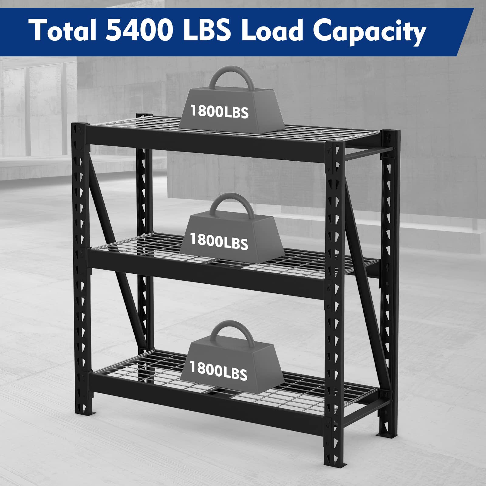 Heavy Duty 3-Tier Garage Shelving Unit - WORKPRO 5400 LBS Capacity Metal Storage Rack, 50