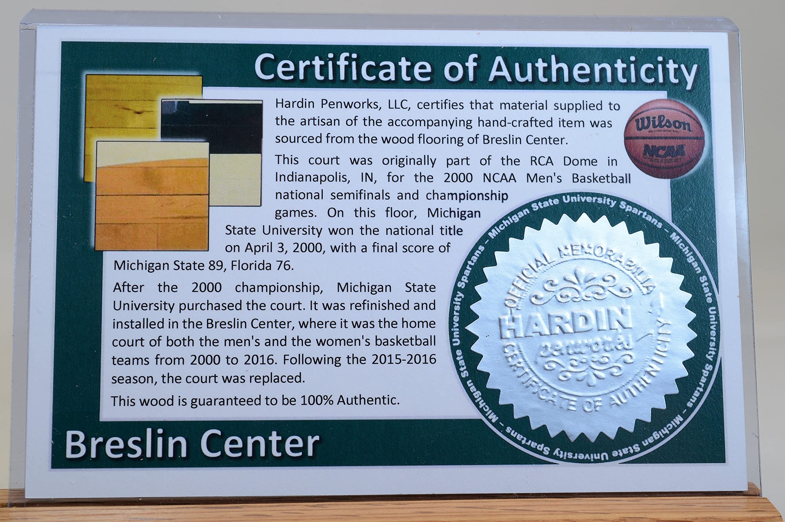 Breslin Center Twist Pen - Handcrafted Wooden Basketball Court Memorabilia - Unique Collectible Gift for Sports Fans - Perfect for Office, Home, or Game Day Souvenirs