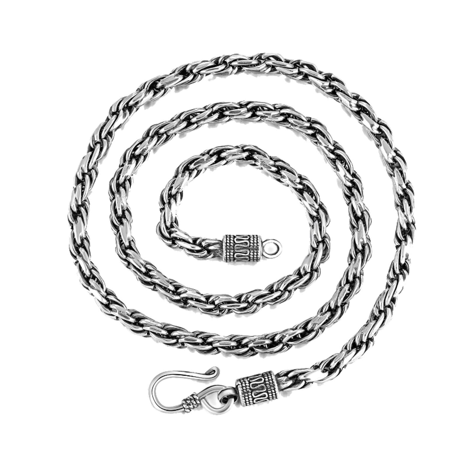 4mm Twisted Rope Chain Necklace for Men - 20 Inch Sterling Silver Mens Necklace | Durable & Stylish Jewelry for Everyday Wear, Gifts & Special Occasions