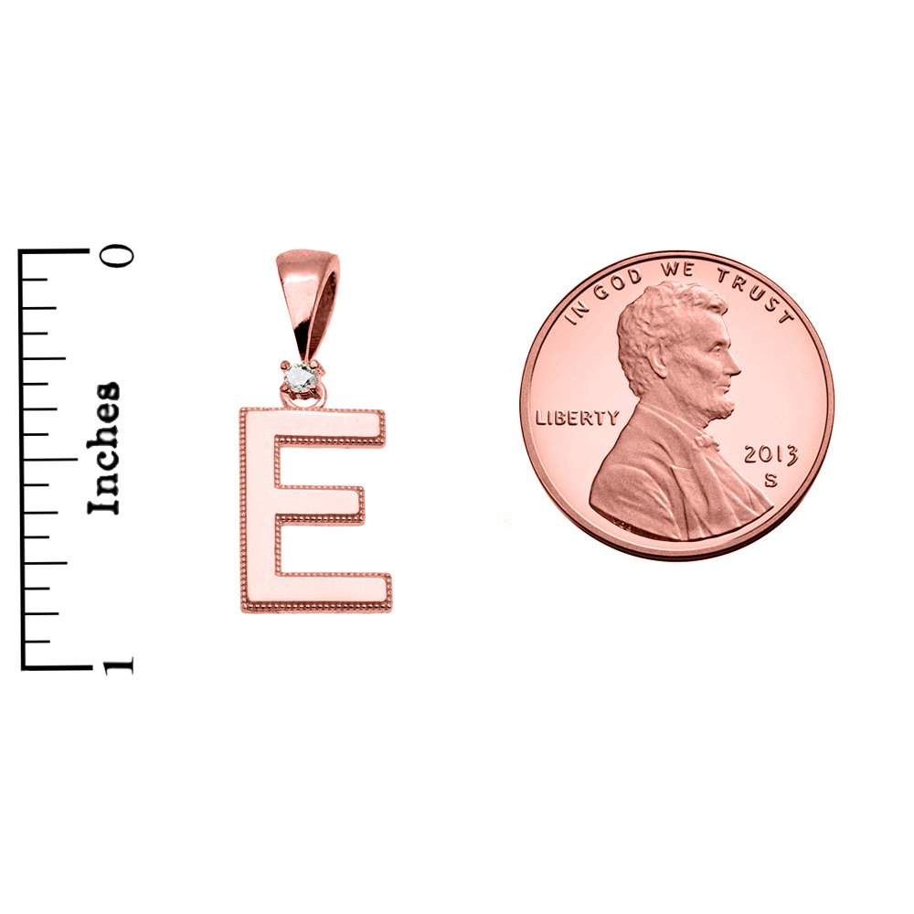 14K Rose Gold High Polish Milgrain Solitaire Diamond Initial 
