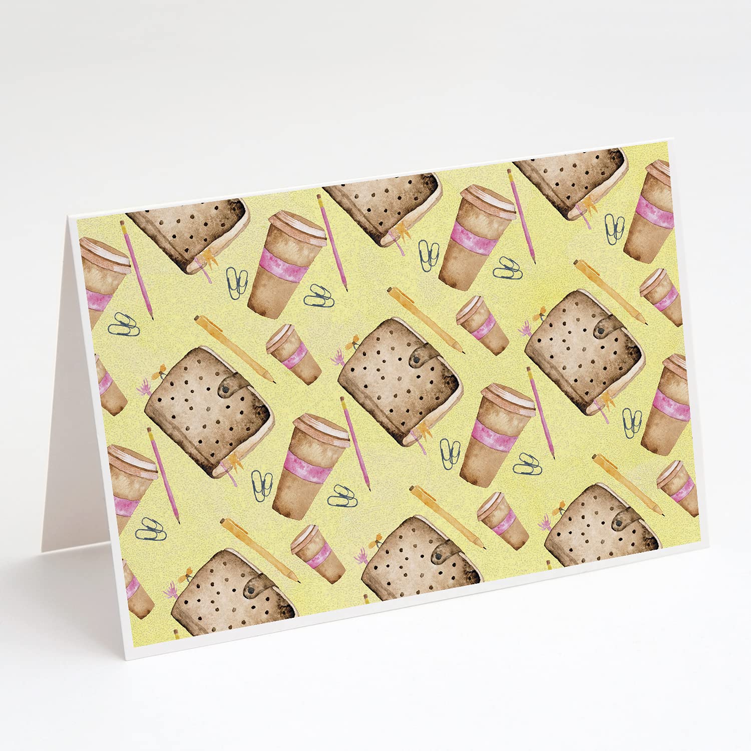 Watercolor Coffee & Journal Greeting Cards - Pack of 8 Blank A7 Note Cards (5x7) with Envelopes - Whimsical Stationery for Thank You Notes, Birthday Wishes & Journaling