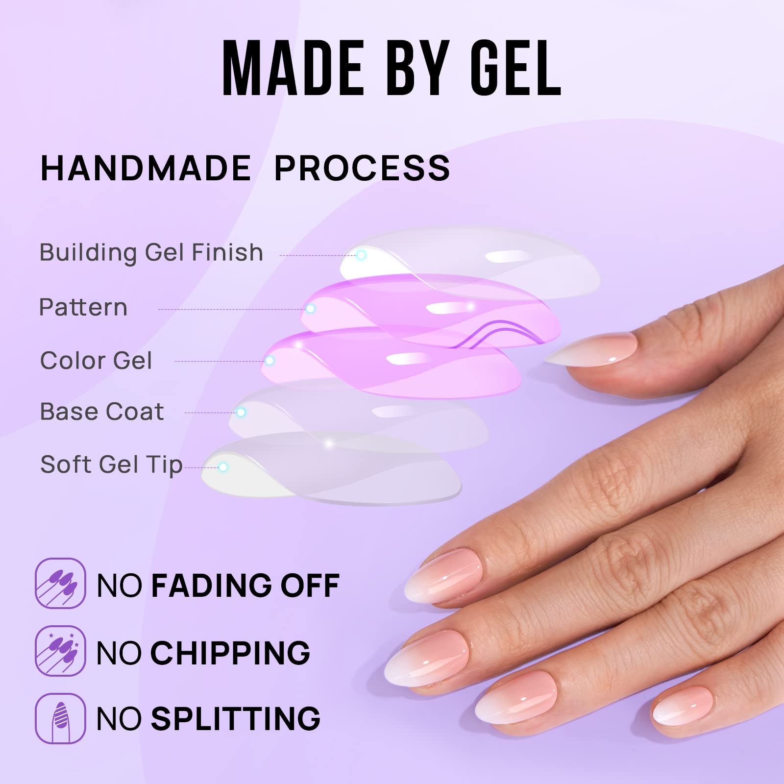 BTArtbox Soft Gel Press On Nails - Almond Medium Length Ombre Fake Nails with Nail Glue, Semi-Transparent Reusable Stick On Nails Kit (30PCS, 16 Sizes, Vanilla Cream) - Perfect for Parties, Weddings, Date Nights & Everyday Wear