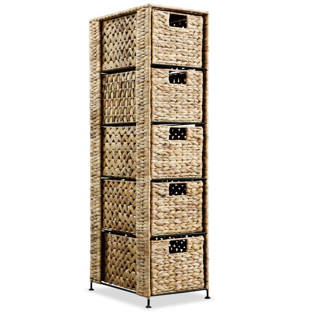 Water Hyacinth Floor Storage Cabinet - 5 Basket Bathroom Organizer with Shelves, 10