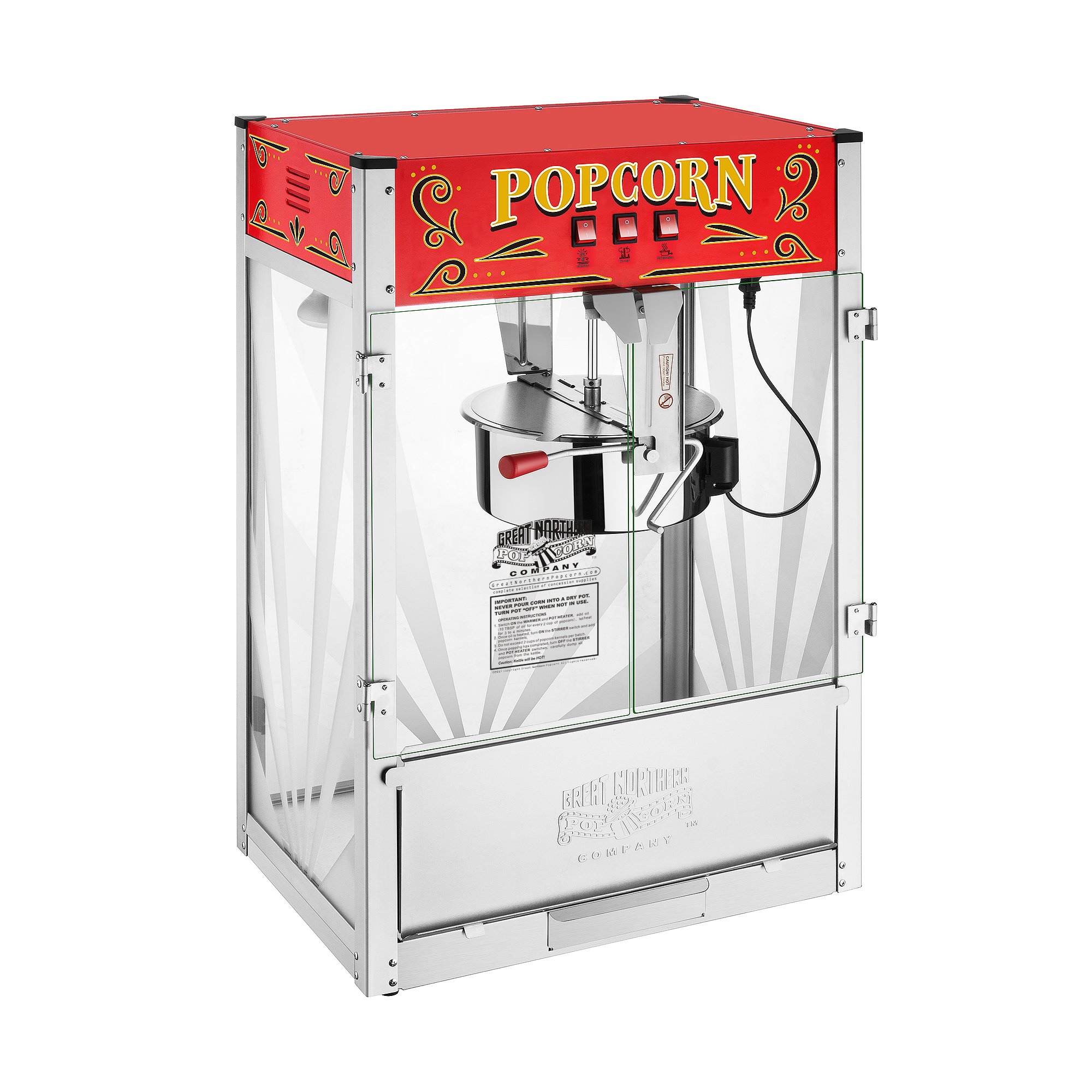Great Northern Popcorn Midway Marvel 7 Gallon Countertop Popcorn Machine with 16oz Kettle, Old Maids Drawer & Warming Tray - Perfect for Movie Nights, Parties & Carnival Themed Events (Silver/Red)