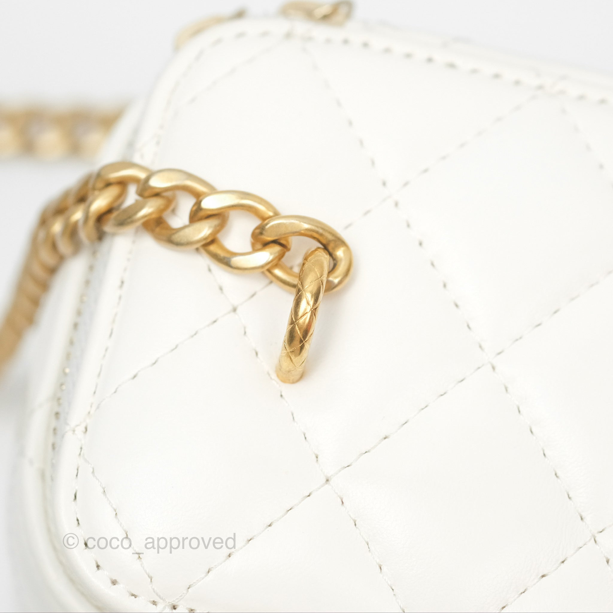 Chanel All Slide Vanity Bag with Adjustable Chain - White Lambskin Leather & Aged Gold Hardware - Luxury Crossbody Bag for Women, Perfect for Parties & Evening Events