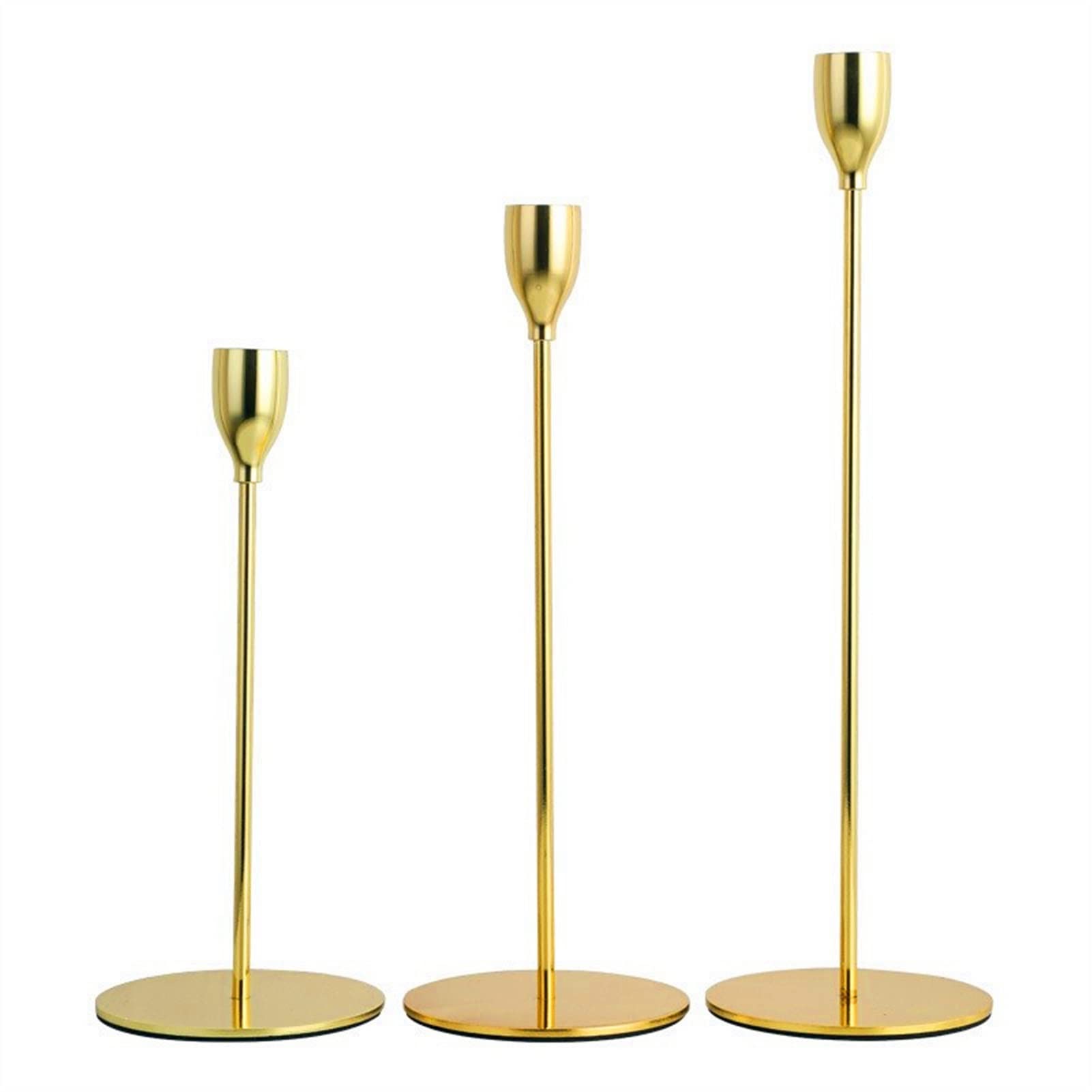 Elegant Golden Metal Candle Holders Set of 3 - European Style Candle Sticks for Wedding, Party, Bar & Home Decor - Perfect for Romantic Dinners, Holiday Centerpieces & Living Room Ambiance