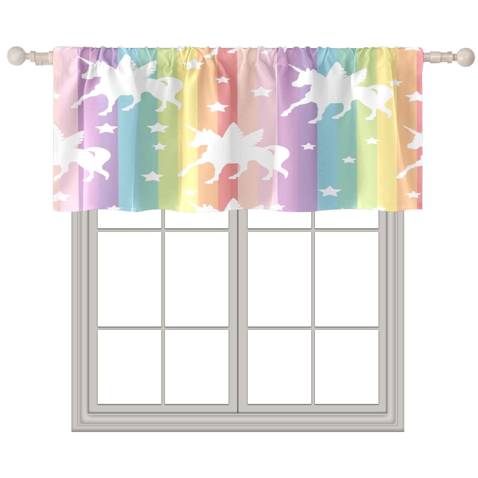 **Unicorn Rainbow Star Blackout Curtains for Windows - 18x52 Inch White Valance with Rod Pocket - Kitchen, Bathroom, Living Room & Bedroom Window Treatment - Perfect for Kids' Rooms & Nursery Decor**