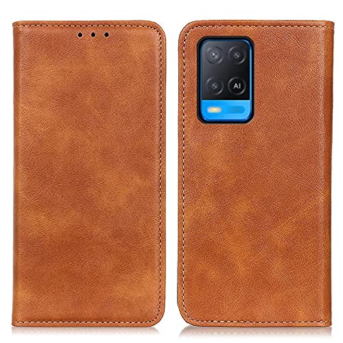 Premium PU Leather Flip Wallet Case for Oppo A54 4G - Magnetic Closure, Card Slots & Kickstand | Shockproof Protective Phone Cover (Brown) | Perfect for Work, Travel & Everyday Use