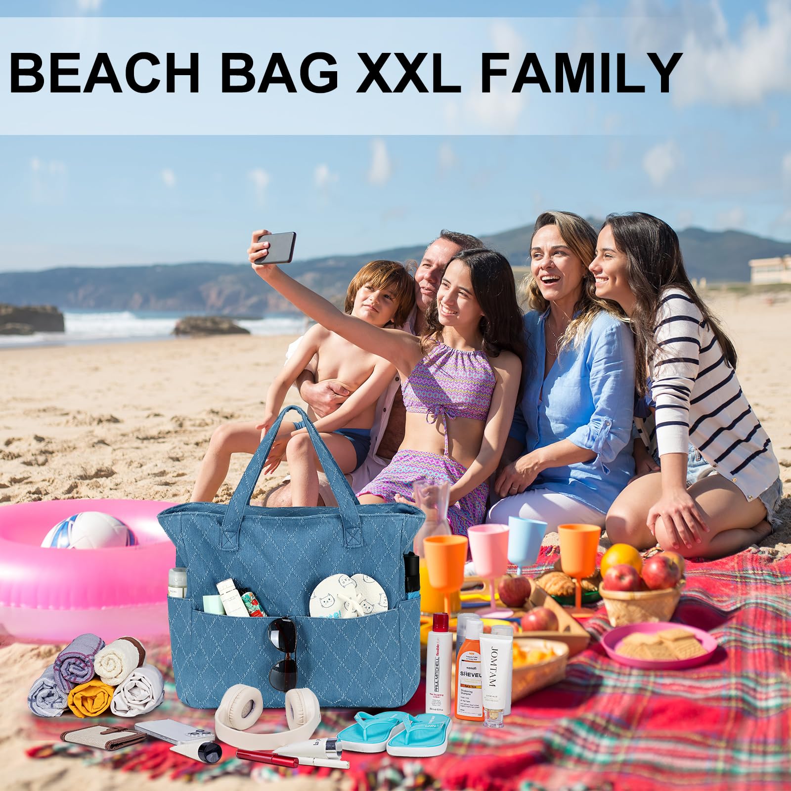Waterproof & Sandproof Large Beach Tote Bag for Women - Extra Large Zippered Pool Bag with Wet Pocket - Perfect for Beach, Gym, Grocery Shopping & Travel