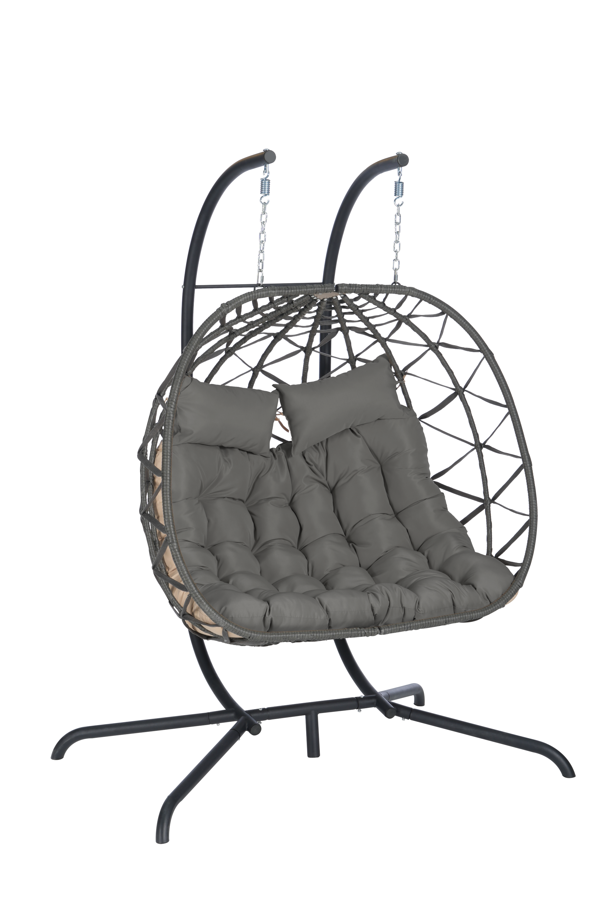 Double Egg Chair with Stand - Hanging Indoor/Outdoor Wicker Rattan Swing Chair with UV-Resistant Cushions (600 lbs Capacity) - Perfect for Bedroom, Balcony, Patio & Garden Relaxation