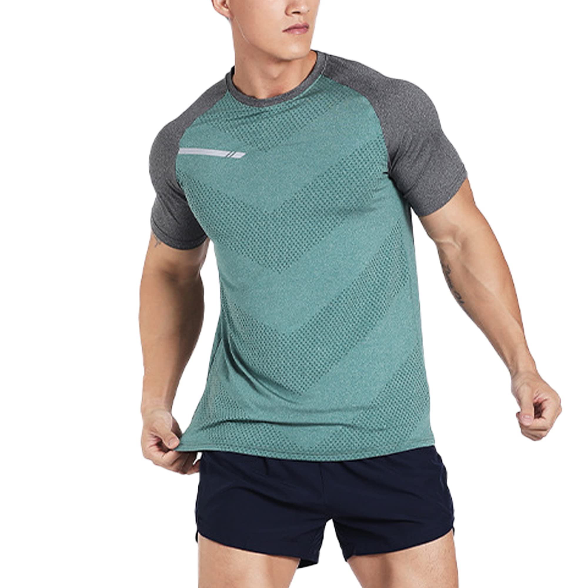 Men's Workout Shirts - Short Sleeve Moisture Wicking Slim Fit T-Shirts for Gym & Running | Breathable Crew Neck Activewear for Fitness & Sports