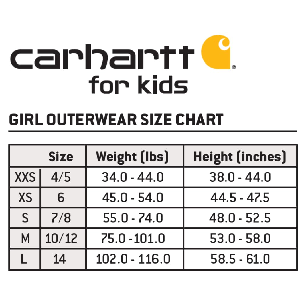 Carhartt Girls' Insulated Zip-Front Canvas Hooded Jacket - Warm Winter Coat for Outdoor Play & School Activities