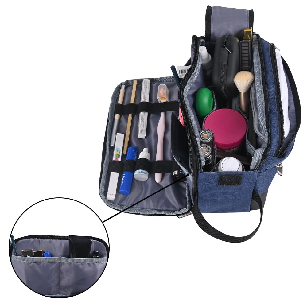 Waterproof Travel Toiletry Bag for Men - Navy Blue Dopp Kit with Multiple Pockets for Shaving Essentials & Grooming Accessories - Perfect for Business Trips, Gym, Camping & Daily Use