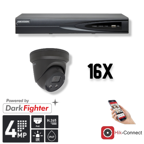 16-Channel 4MP Security Camera System with NVR and Black Cables - Complete Home & Business Surveillance Solution for Indoor/Outdoor Protection