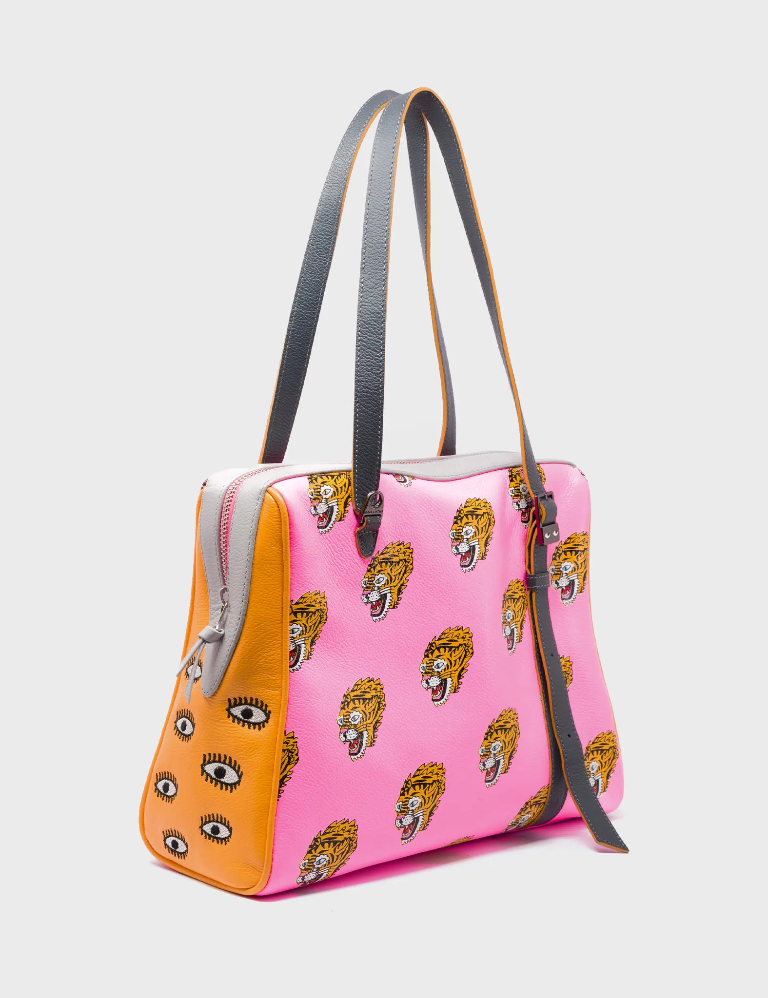 Esther Bubblegum Pink Satchel Bag with Blazing Tiger Print - Trendy Women's Crossbody Purse for Casual Outings & Date Nights