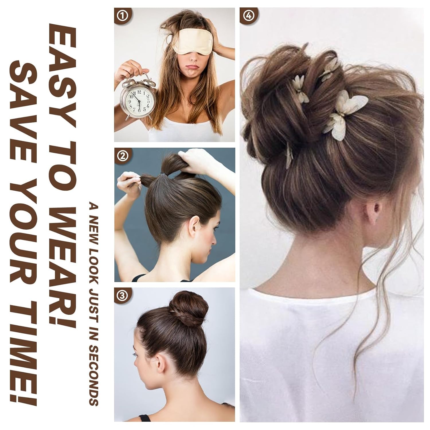 1PCS Deluxe Matte Messy Bun Hair Piece - Wavy Curly Elastic Scrunchies for Women | Hair Bun Donut Ponytail Extensions (Black) - Perfect for Everyday Wear, Parties & Special Occasions
